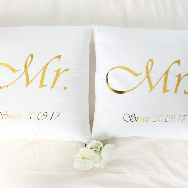 Coussins mariés blanc et or personnalisable avec date Cadeau de Mariage