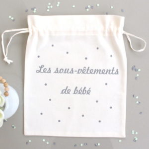 Pochon sac "Les sous-vêtements de bébé" confettis personnalisable
