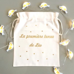 Pochon sac "Ma première tenue" confettis personnalisable