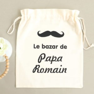 Pochon sac Moustache "Le bazar de Papa" personnalisable