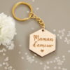 Porte-clés en bois gravé "Maman d'amour" personnalisable
