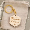 Porte-clés en bois gravé "Maman d'amour" personnalisable