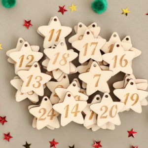 Numéro de l'Avent en bois forme étoiles, étiquettes de Noël x24