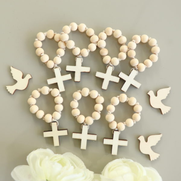Mini chapelet rosaires de poche en bois, Pendentif croix bois, dizainier, Baptême Communion Confirmation, Cadeau faveur invités